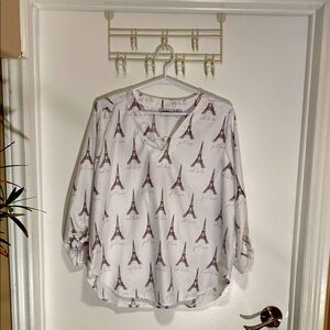 White Eiffel Tower Print Women's Top